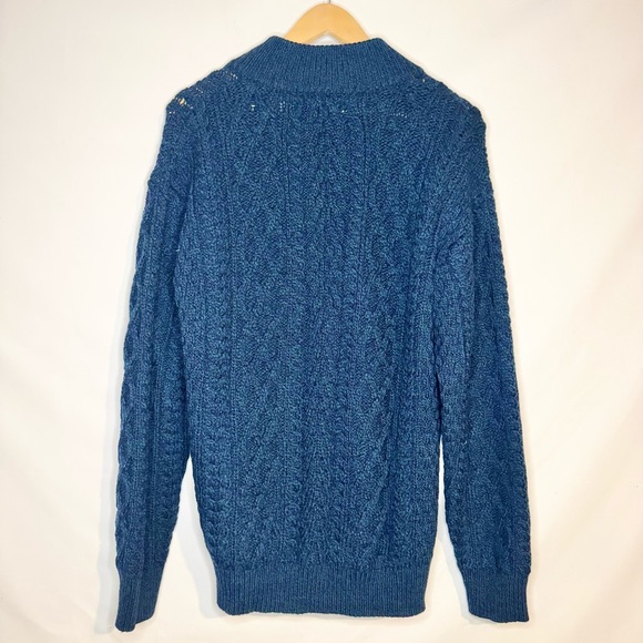 Aran Crafts Women’s 1/4 Zip 100% Merino Wool Blue Sweater Size Large Y2K 90s - Picture 9 of 10